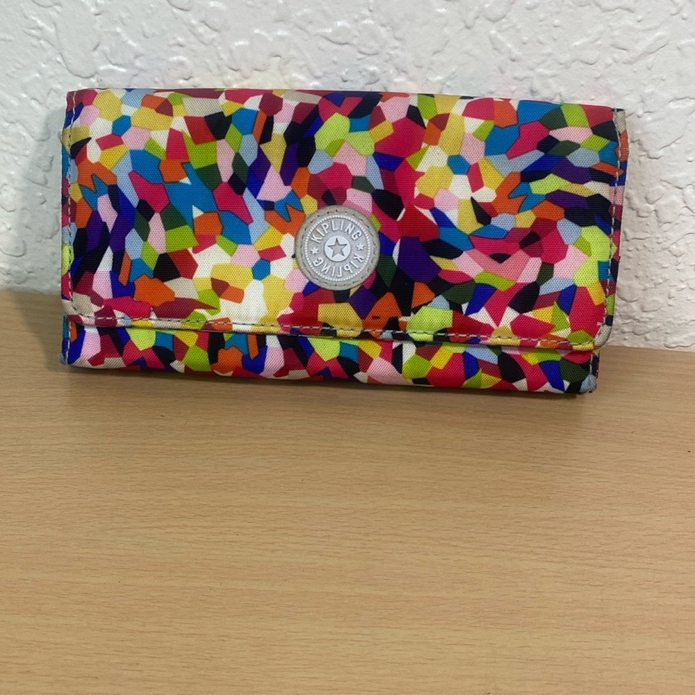 Kipling Red and Pink Wallet Vibrant Confetti Design